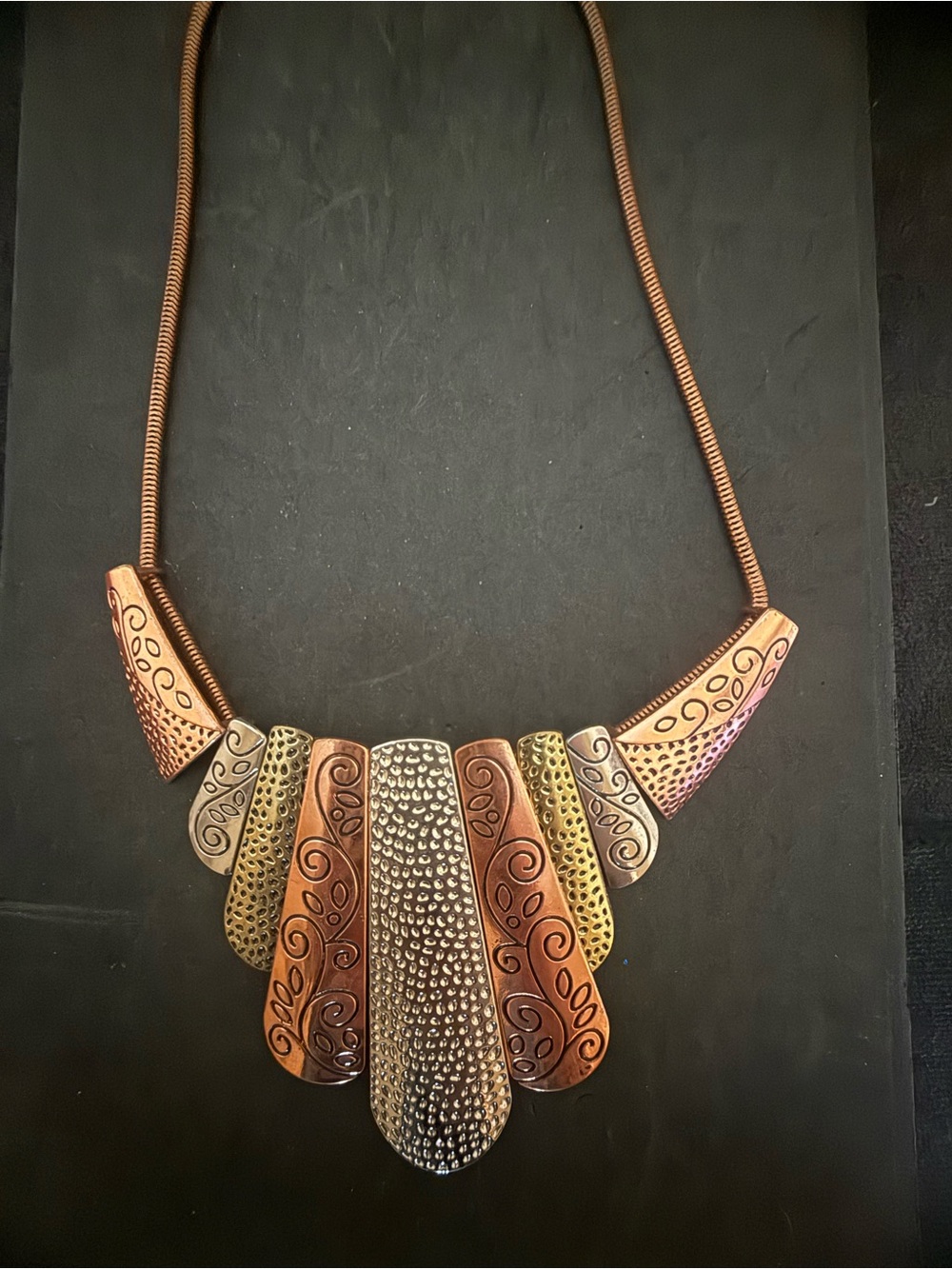 Mixed Metal Statement Bib Necklace - Bronze & Gold Tones